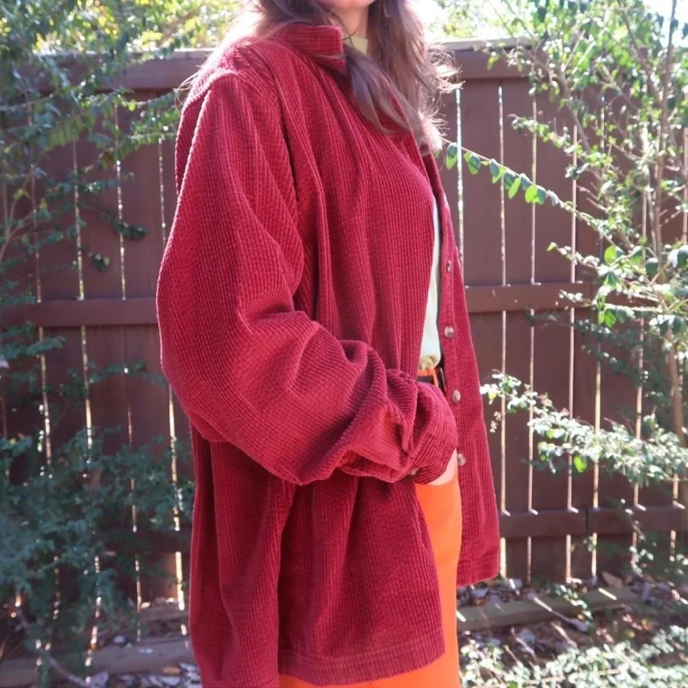 Vintage LL Bean Red Corduroy Button-Up Shirt size XL 100% cotton - Picture 3 of 4